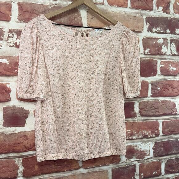 C&C California Crop Top Shirt Women's M Pink Multicolor Floral Abstract Tie Nape - Picture 2 of 8